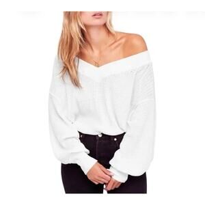Free People South Side Thermal Top White Oversized Waffle Knit Small